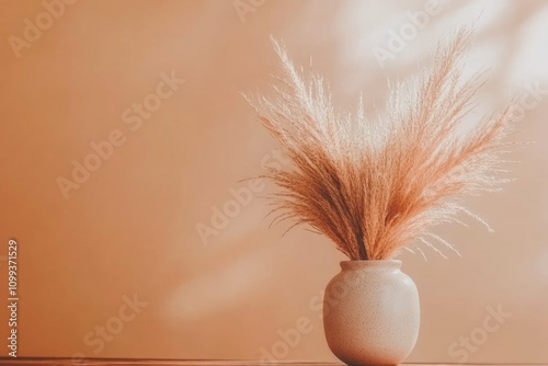 Elegant arrangement of dried pampas grass in ceramic vase with warm tones
