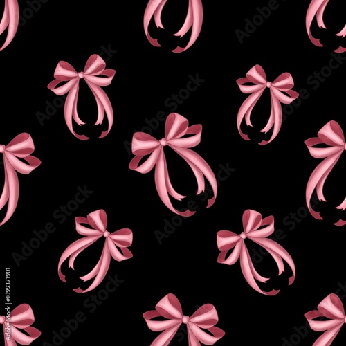 Easter Seamless Pattern: Pink Big Bow on Black Background