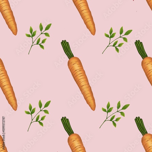 Easter Seamless Pattern: Carrot and Brunch Big on Pink Background