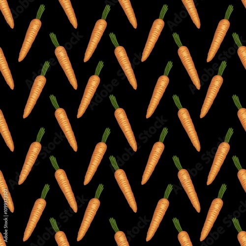 Simple Carrots on Small Black Background Easter Seamless Pattern