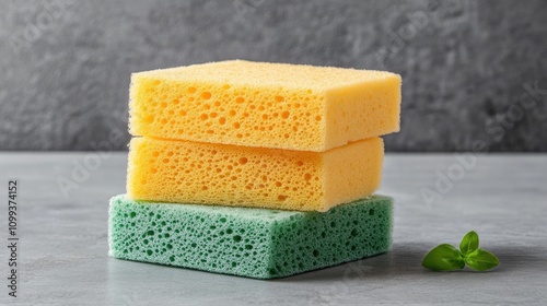 Plant based kitchen sponges made from non toxic eco friendly materials for a sustainable and clean household  Soft porous texture in a simple minimalist composition photo