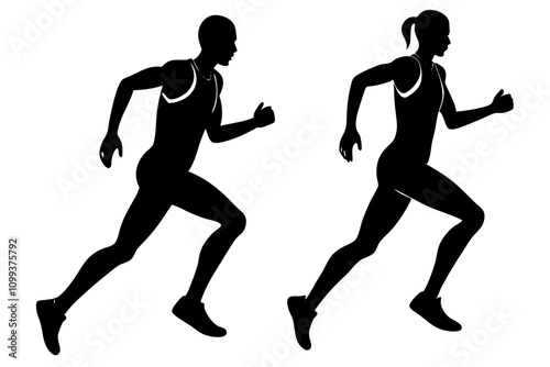 Marathon running silhouette vector.