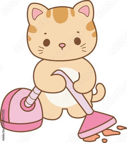 Illustration of cute kitty icon.
Funny cat in daily activities elements.
