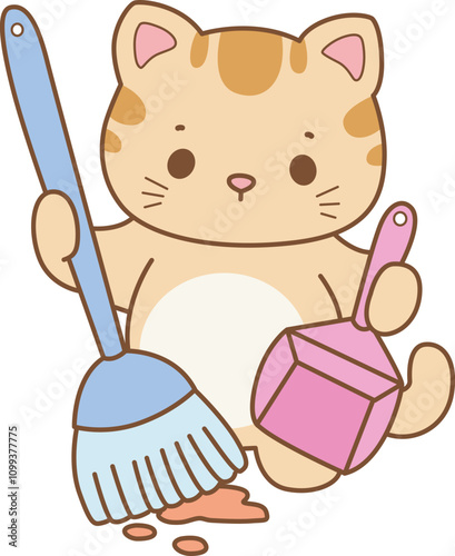 Illustration of cute kitty icon.
Funny cat in daily activities elements.
