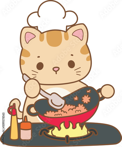 Illustration of cute kitty icon.
Funny cat in daily activities elements.
