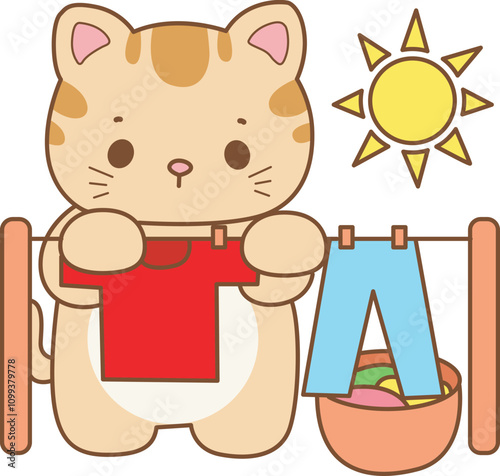 Illustration of cute kitty icon.
Funny cat in daily activities elements.
