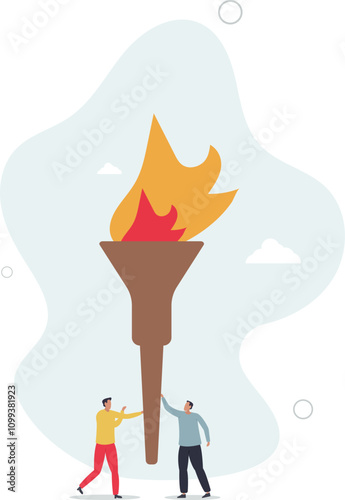Successor plan, baton pass or transfer to new chosen leader, change new CEO or collaboration to achieve goal and win business competition concept.flat characters.