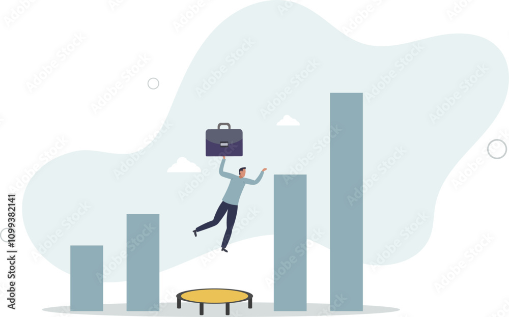 Obraz premium Business challenge, revenue rebound and recover from economic crisis or earning and profit growth jump from bottom concept.flat characters.