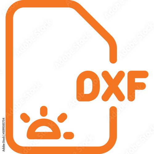 DXF file format icon with sun symbol representing design and drafting applications in bright orange color