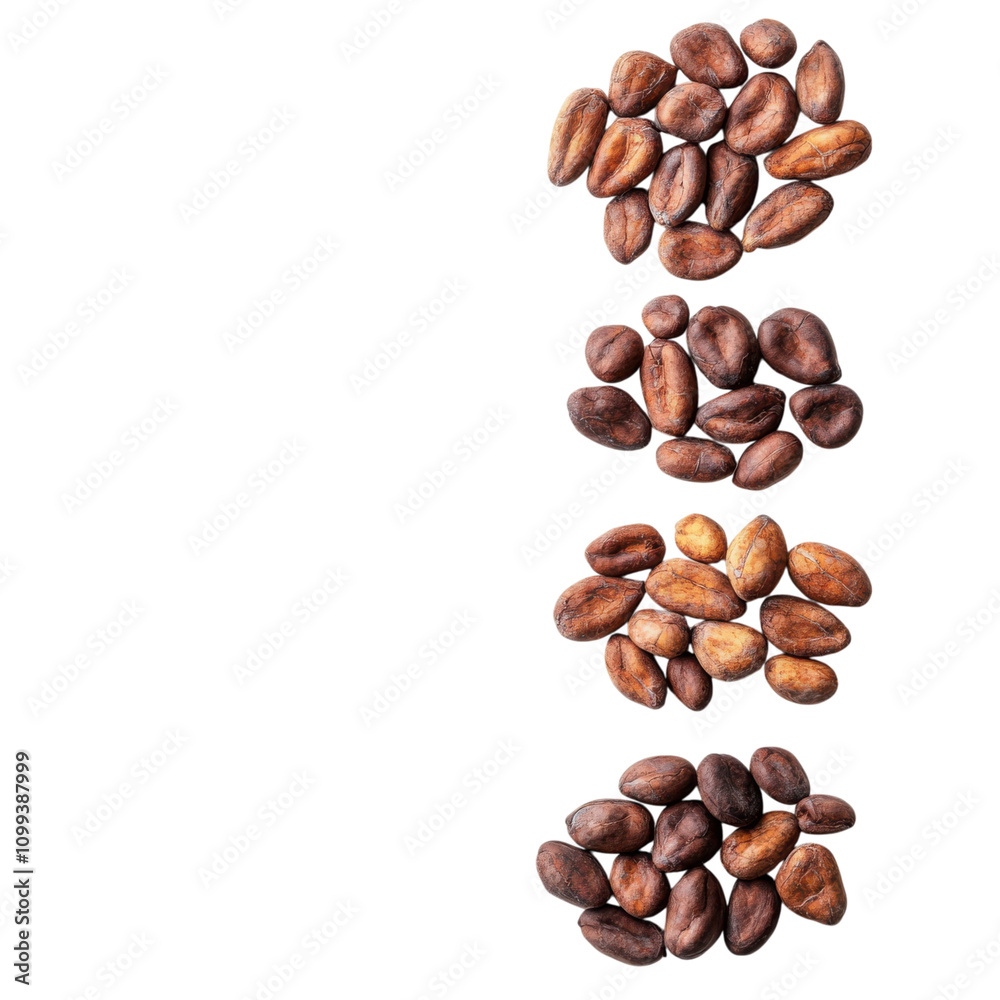 Obraz premium A collection of coffee beans arranged in a vertical line, showcasing various shades and textures.