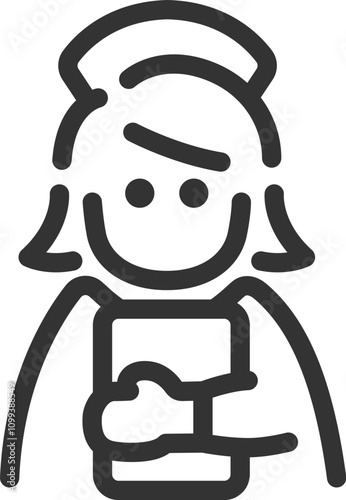 ファイルを持った、看護師の女性のアイコン（線画）のイラスト