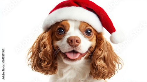 dog wearing christmas hat photo