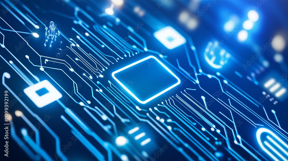 Futuristic Circuit Board with POS Terminal Icon and AI Robot Stock ...