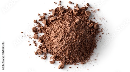 Pile cocoa powder isolated on white top view

 photo