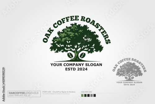 Oak Coffee roasters Logo is highly suitable for coffee related businesses such as: coffee shop, brasserie, roaster retailer, vending machine, e cafe shop, etc.