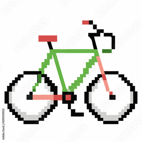 Pixelated Bicycle Icon   Retro Style Digital Art of a Bike in Red, Green, and Black Colors