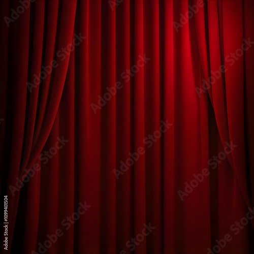 Red velvet curtains for theater stage, dramatic red velvet draped curtains spotlight reflective stage theatrical ambiance elegant event concept, Red velvet sheets backgrounds silk crumpled.