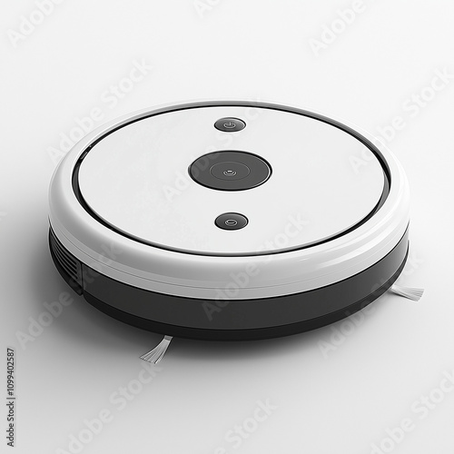 Smart Home Cleaning: Robotic Vacuum Cleaner - Sleek white design, a modern and convenient solution for effortless home cleaning. The robot vacuum cleaner is compact, efficient. photo