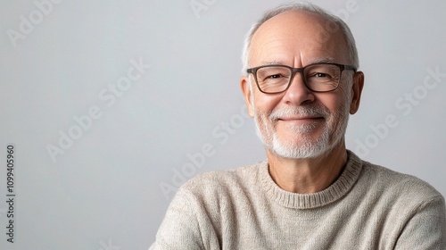 Smiling Older Man with Kind Expression Against Neutral Background