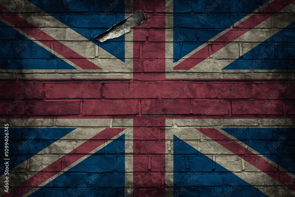 Fototapeta premium union jack flag painted on brick wall
