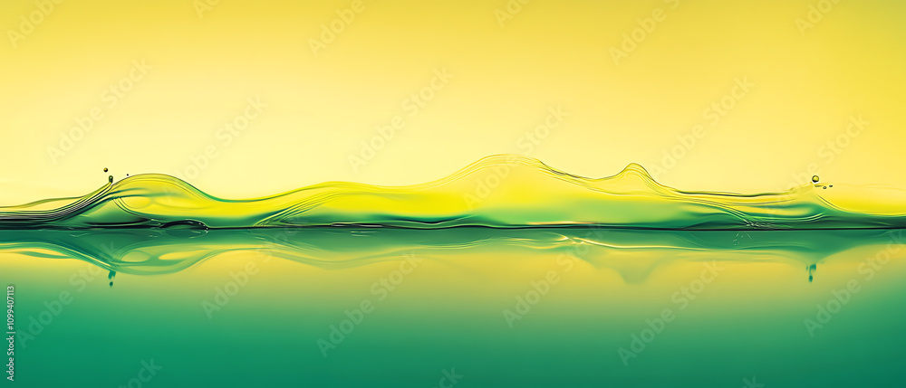 Obraz premium Glowing liquid gradient patterns in vibrant green and yellow, softly diffused