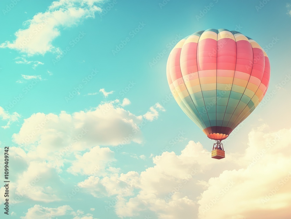 Fototapeta premium A colorful hot air balloon flying high in the sky.