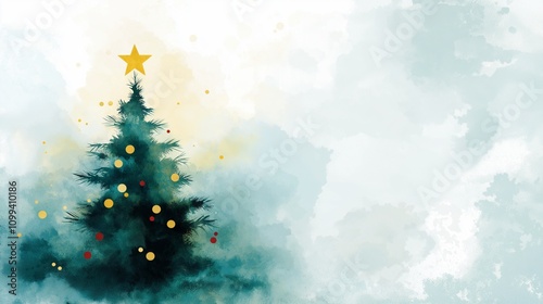 christmas tree greeting card water paint style photo