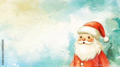 sata claus christmas greeting card water paint style photo