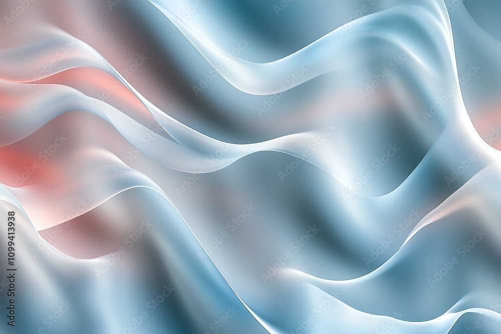 Fototapeta premium Soft fluid waves in pastel blue and peach gradient.