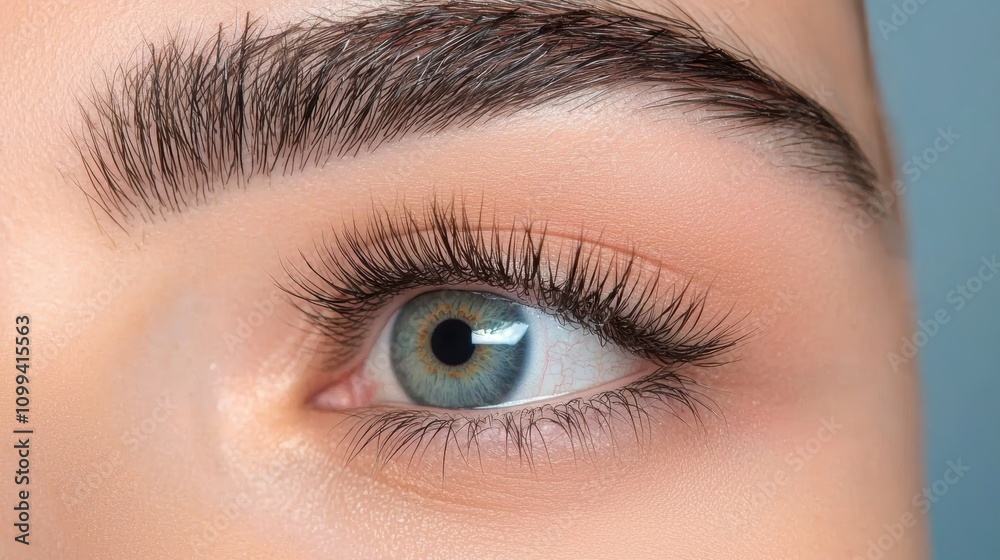 Obraz premium Close-Up of Beautifully Enhanced Blue Eye with Long Lashes and Brow