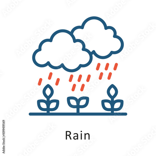 Rain Vector Two Color Outline Icon. Eps 10 file