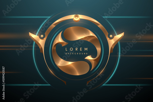 Golden circle ornate frame with light effect
