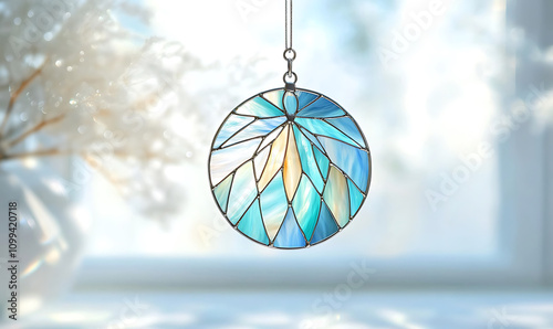 stained glass suncatcher decoration on the window. generative ai