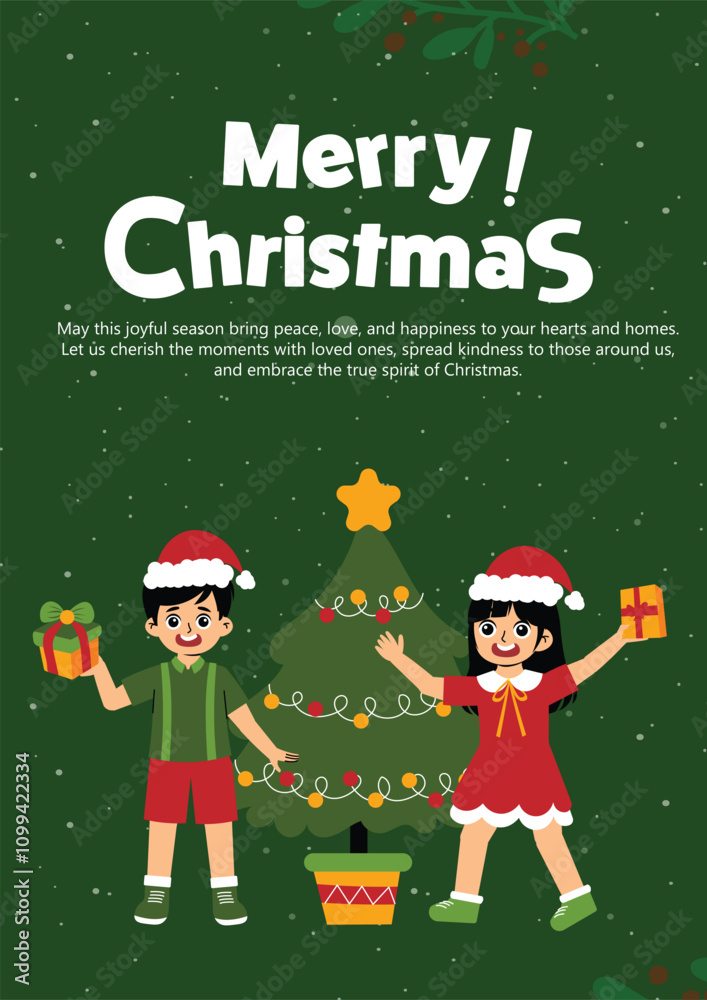 Fototapeta premium EPS Merry Christmast Design Card Children Illustration Template