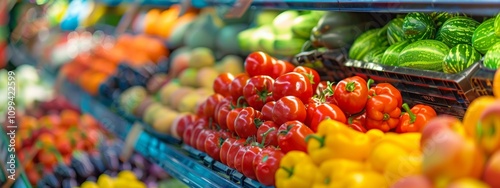 Colorful vegetables on grocery store shelves photo