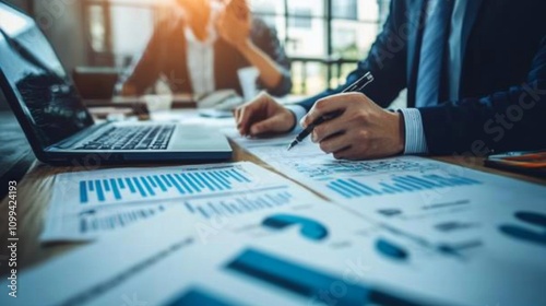 Wallpaper Mural Graphic designer work on computer laptop and with graphic drawing pen while brainstorming unique design with professional graphic team in modern digital studio workplace. Torontodigital.ca