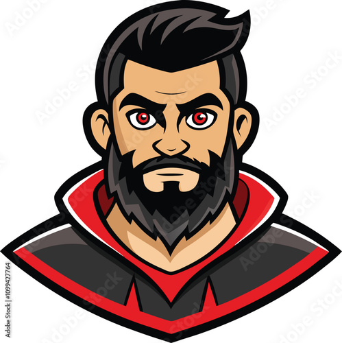 Intense Gaze: A bold and powerful avatar with a stern expression, a thick beard