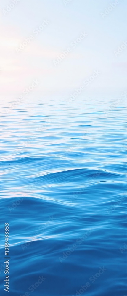 Fototapeta premium Soft focus blue watercolor painting of a serene ocean with gentle undulations and ripples , serene landscape., wavy lines, soothing colors, natural waves