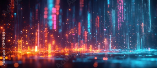 Abstract digital city lights background.  Blurred bokeh effect with streaks of light.