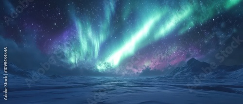 Wallpaper Mural Aurora Borealis illuminating a snowy landscape at night. Torontodigital.ca
