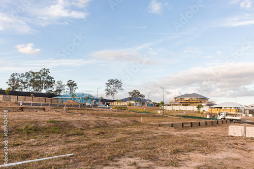 empty blocks of land ready for houses to be built at a new housing estate near Brisbane photo