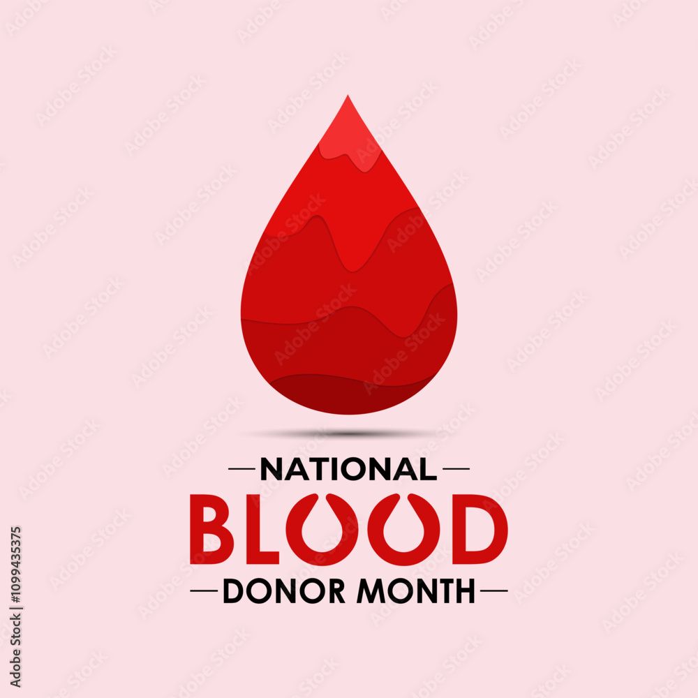 Fototapeta premium Vector graphic of National Blood Donor Month poster design illustration. Blood Bag, Dropper, red cells red Realistic Ribbon. Banner poster, flyer and background design template. Eps 10.