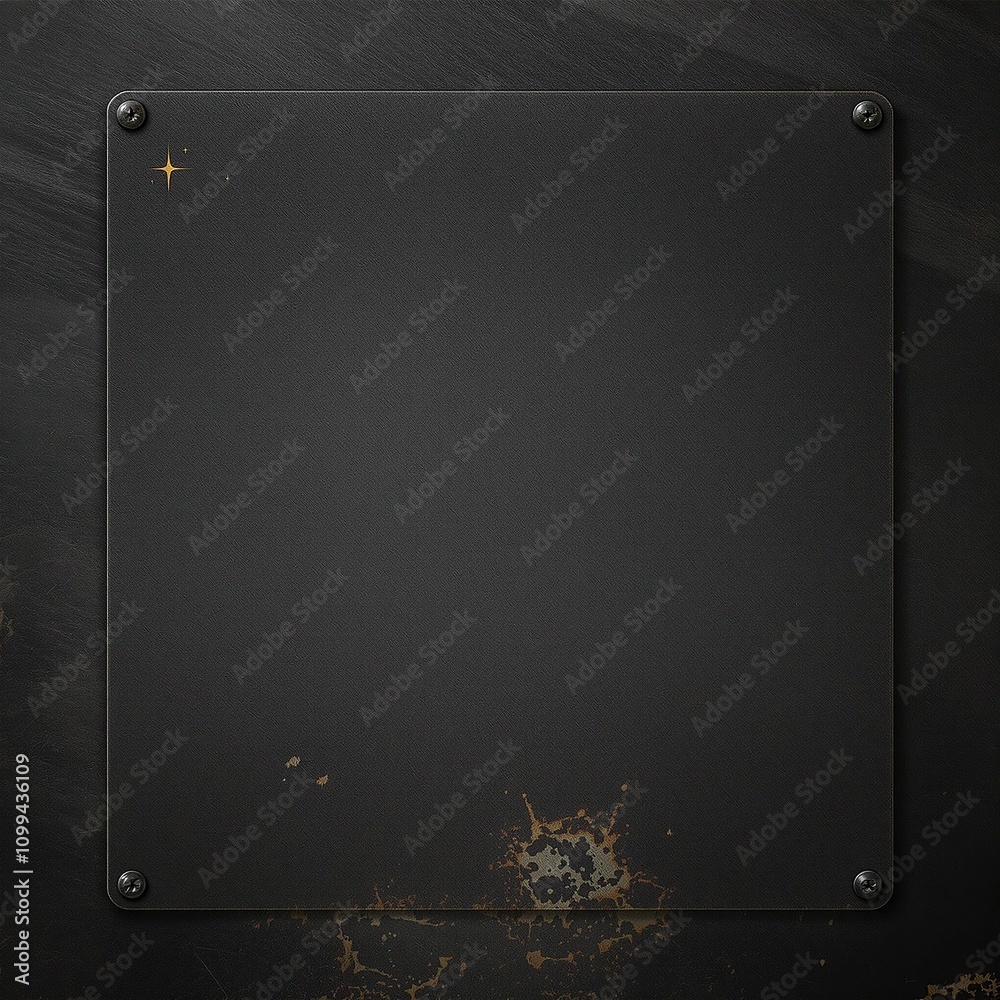 Obraz premium Metal plate on a dark brushed metallic background with visible scratches and wear marks, conveying a sense of age and history, machinery, manufacturing