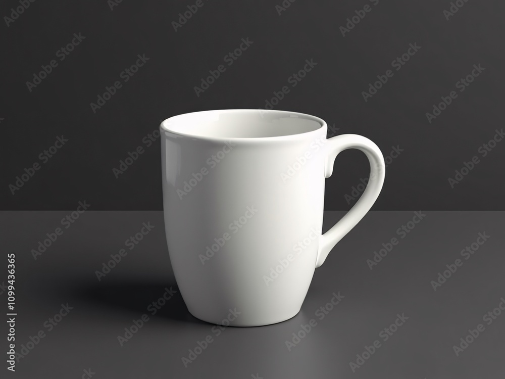 Obraz premium Simple ceramic cup with white coating and handle, displayed upright on plain background for product or branding design, suitable for mockup design