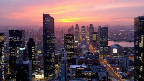 Wallpaper Mural Generative AI, Modern Metropolis at Sunset with Reflective Skyscrapers Torontodigital.ca