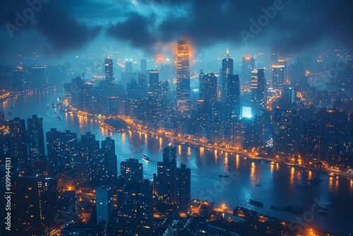 Wallpaper Mural Stunning nighttime cityscape showcasing futuristic skyscrapers and advanced technology aesthetics Torontodigital.ca