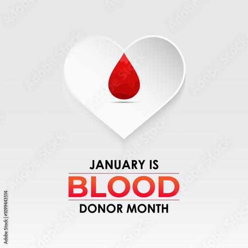 Vector graphic of National Blood Donor Month poster design illustration. Blood Bag, Dropper, red cells red Realistic Ribbon. Banner poster, flyer and background design template. Eps 10.