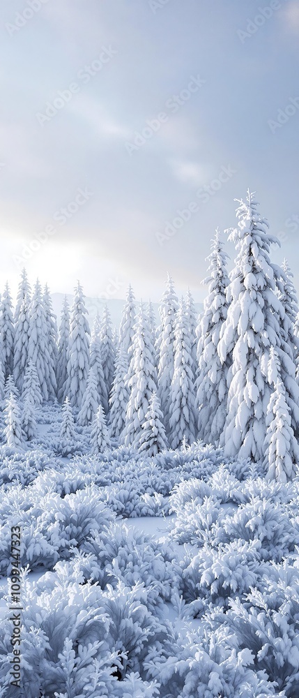 Frozen forest landscape with snow-covered trees and frosty undergrowth, serene atmosphere, forest, woods, , snow Frozen forest landscape with snow-covered trees and frosty undergrowth, serene atmosphere, forest, woods, , snow