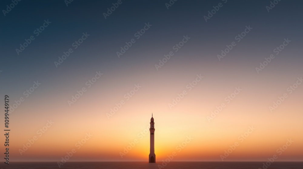 Obraz premium Sunset view of a towering lighthouse coastal landscape serene environment minimalist perspective nature's beauty