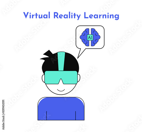 Virtual reality learning icon. Artificial Intelligence in Education Icon. E-learning icon illustration. Education and learning with AI.